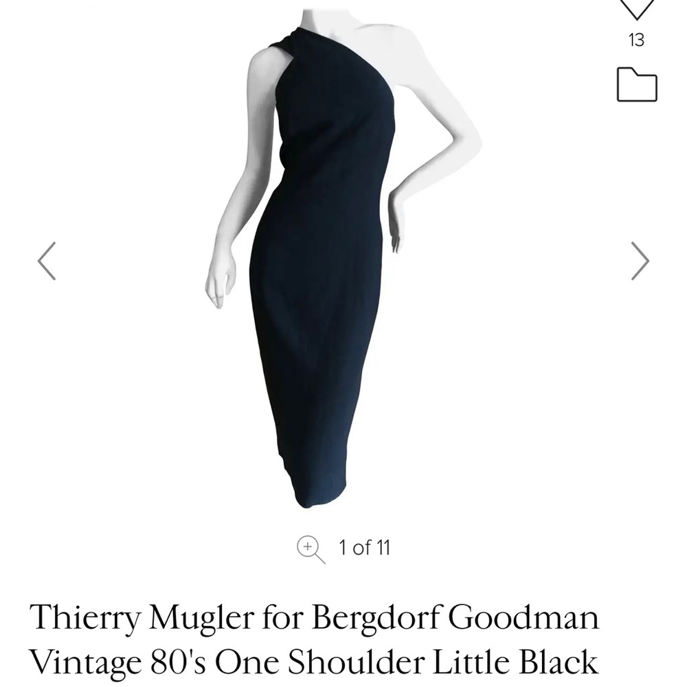 Rare Thierry Mugler for Bergdorf Goodman Vintage 80's One Shoulder Black Dress